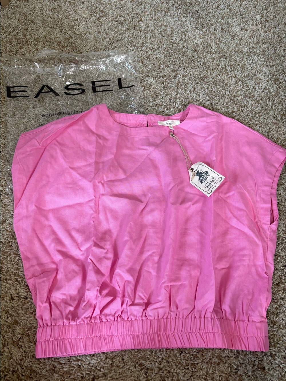 NWT easel size medium Bright Pink Elastic-Hem 100% cotton sleeveless tops